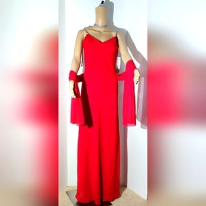 Dave and Johnny Size 7/8 Red Prom/Formal/Cocktail Dress With Matching Wrap.